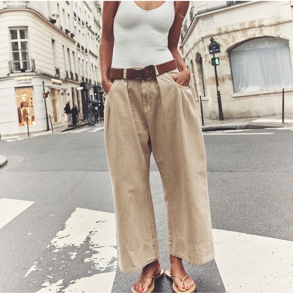 Free People Wide Leg Cropped Pants in Khaki